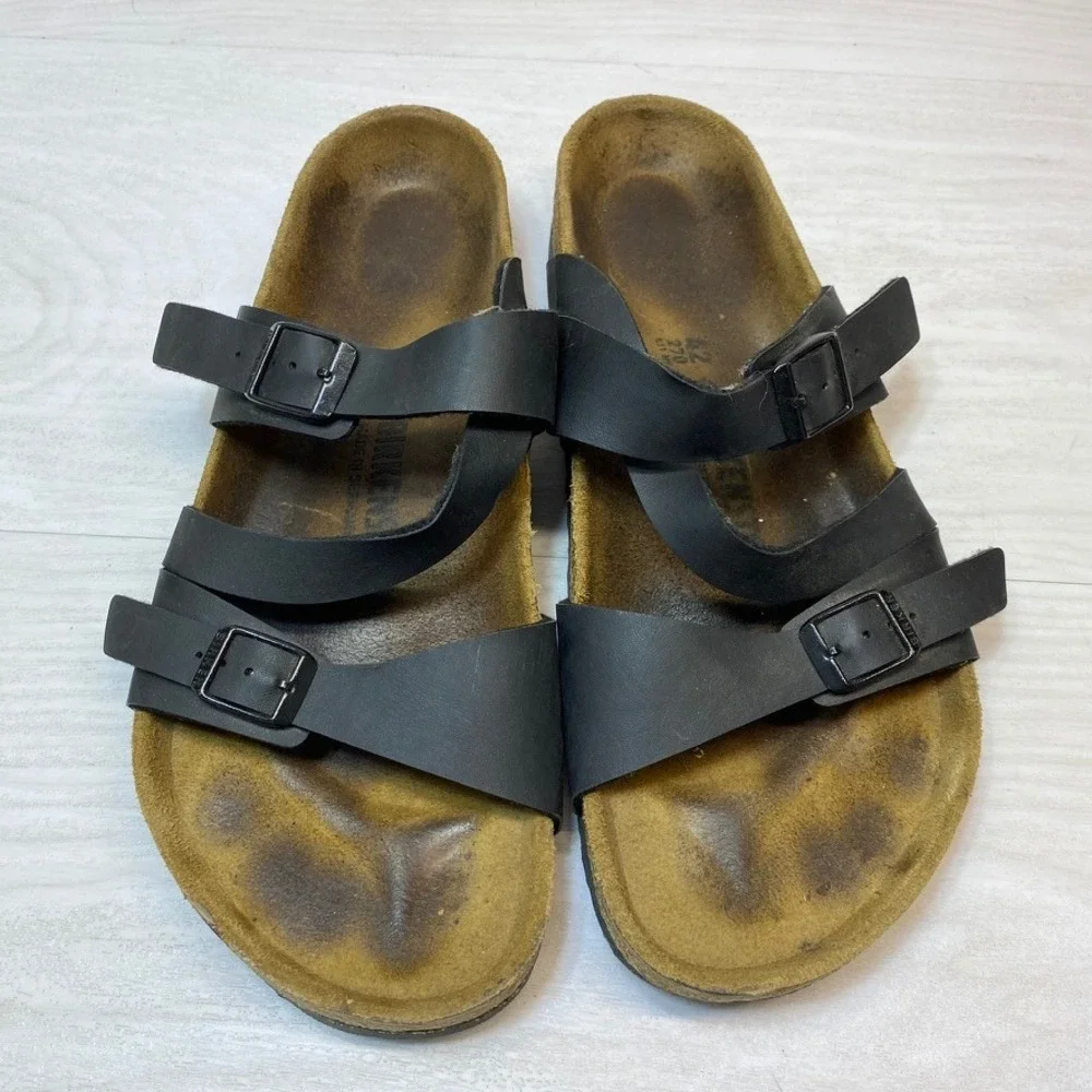 Birkenstock Womens 42 Salina Slide Sandals Black Birko-Flor Cork Footbed Comfort
